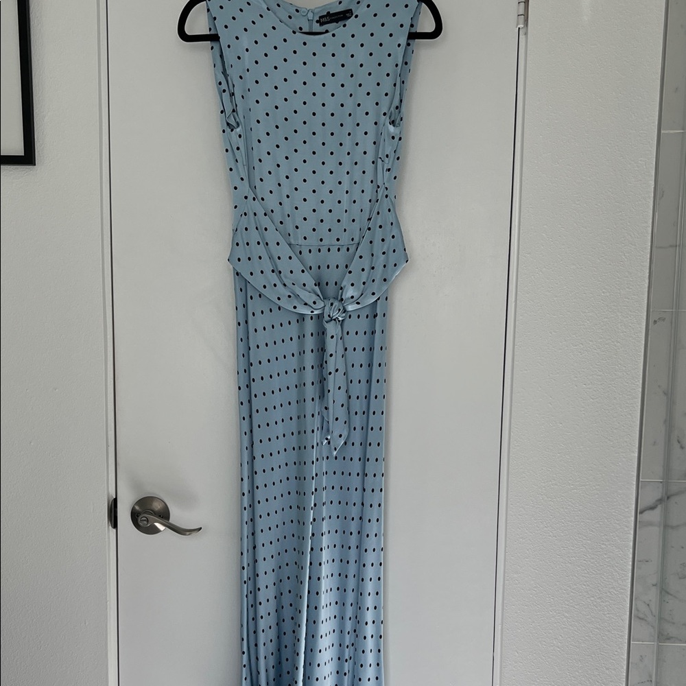 Spring Blue Polka Dot Midi Dress